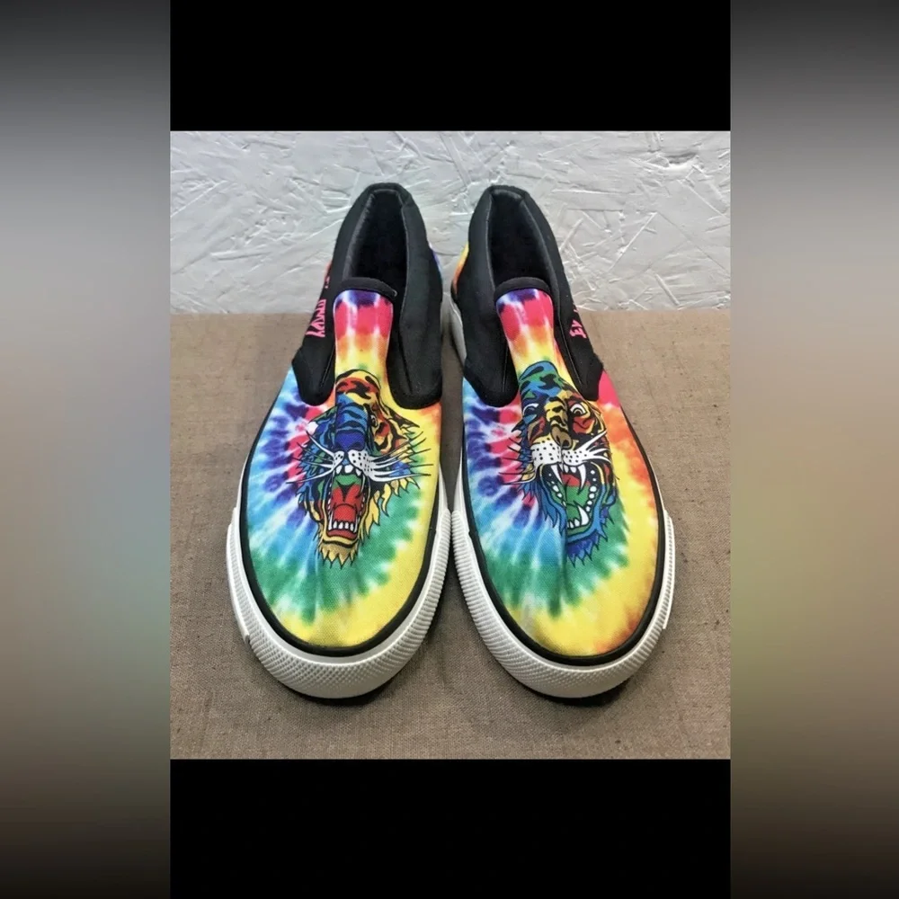 Excellent Ed Hardy Poppy-109L Tiger Black Tie-Dye Women's 9 Slip-On Sneakers